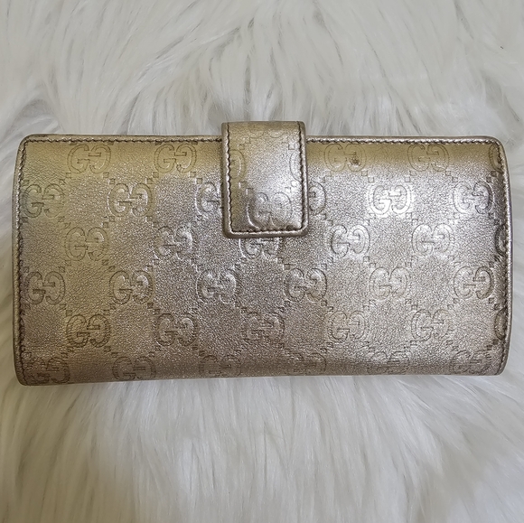Gucci Metallic Gold Guccissima Leather Indy Continental Wallet - Picture 3 of 17